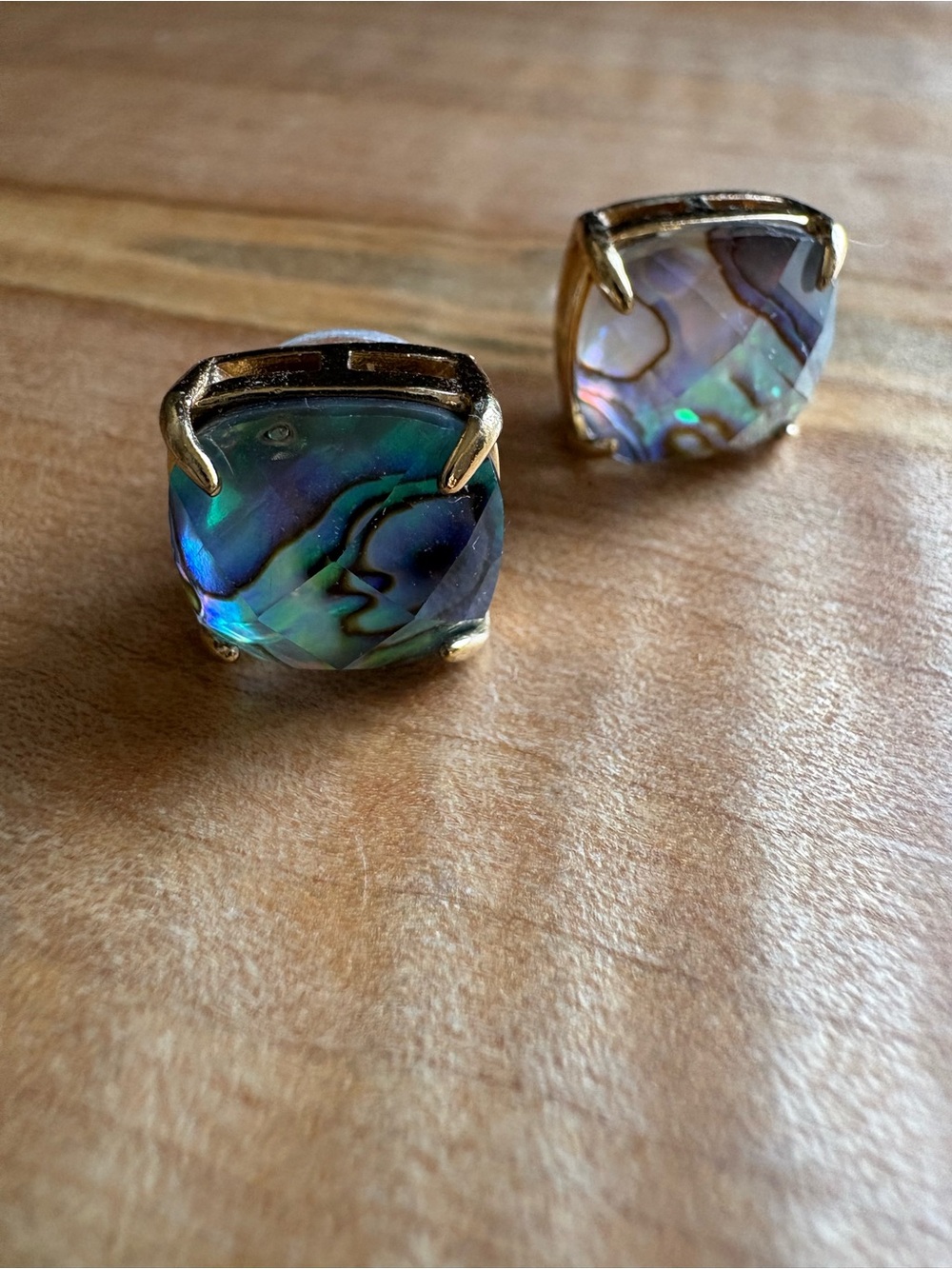 Kate Spade Large Iridescent Abalone Stud Earrings in Gold Setting
